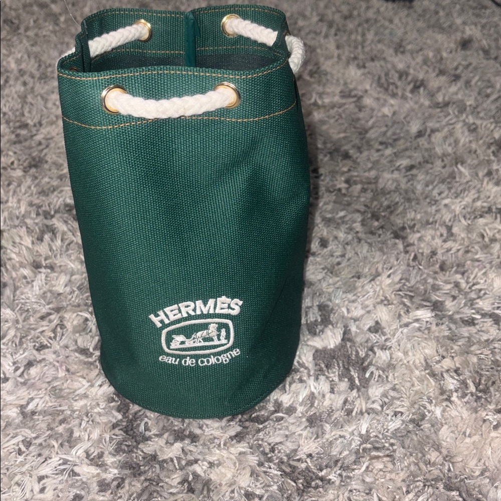 HERMES eau de cologne pouch novelty nylon canvas green drawstring unisex - Picture 2 of 7